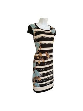 CRISTYN & co black white striped floral dress sz M